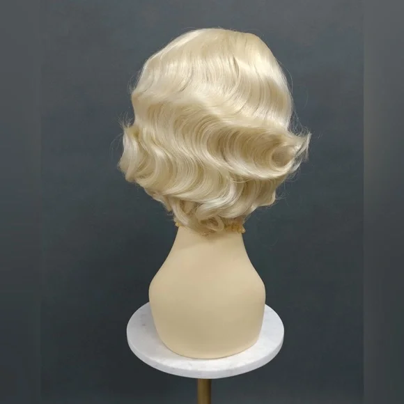 1920's Style Short Blonde Finger Wave Vintage Costume Wig - Picture 4 of 8